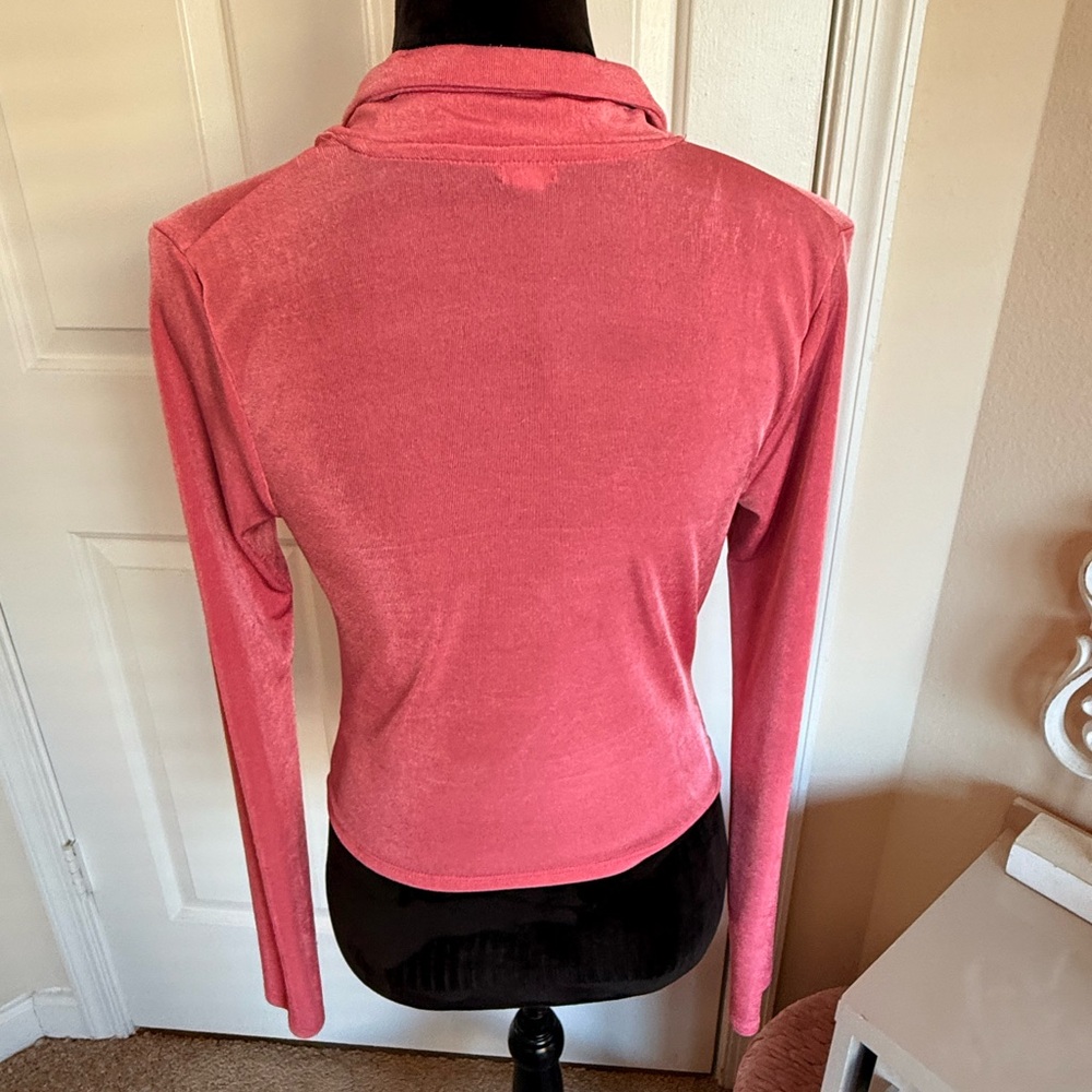 Pink Ruched Button-Up Top - Picture 7 of 14